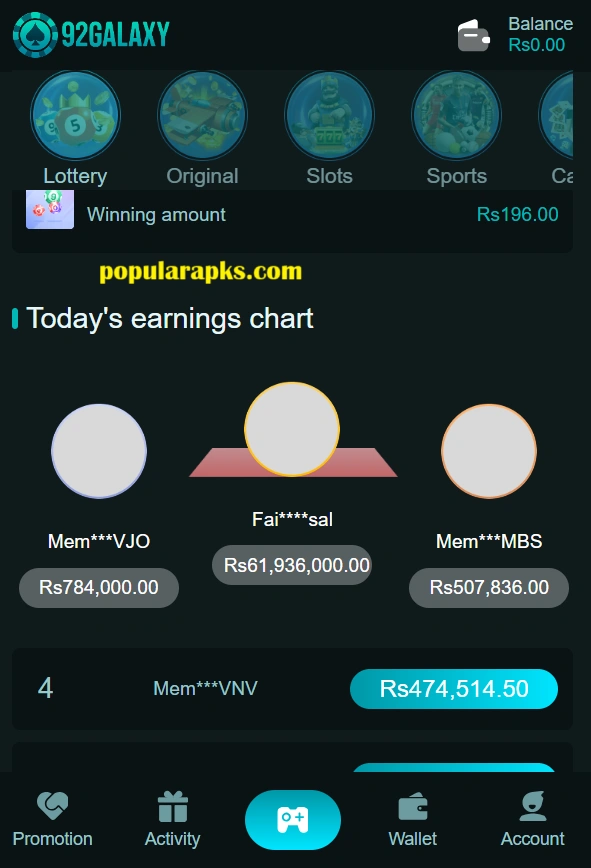 92Galaxy Game Earnings
