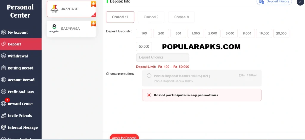 Bet Rupees Game Deposit