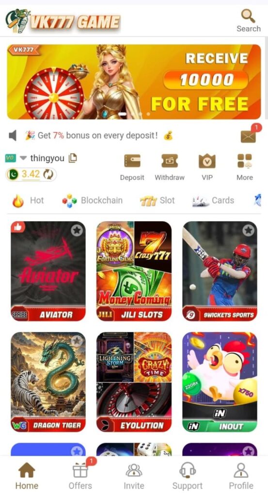 VK777 Game interface screenshot