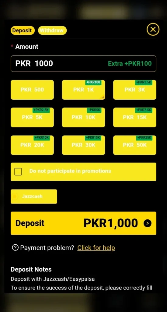 Jeekho Game deposit
