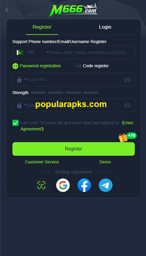 M666 Game login page