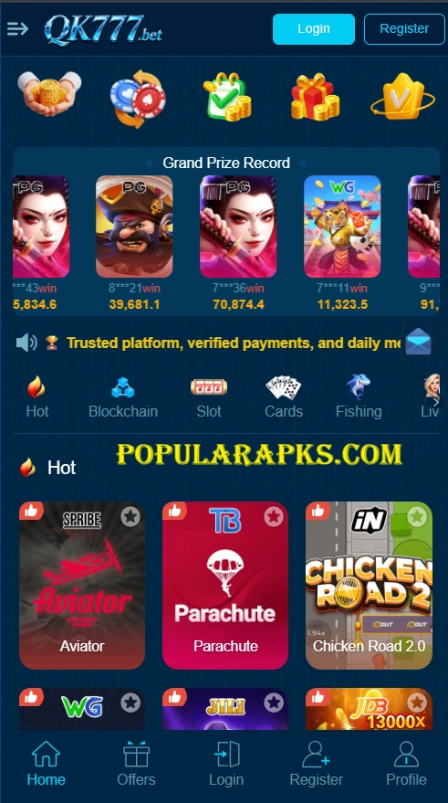 Qk777 Game Apk dashboard