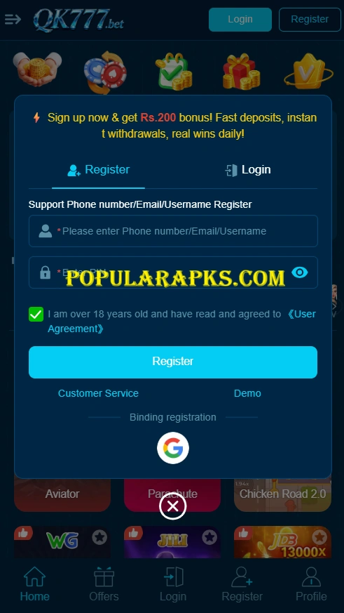Qk777 Game Apk Login Page